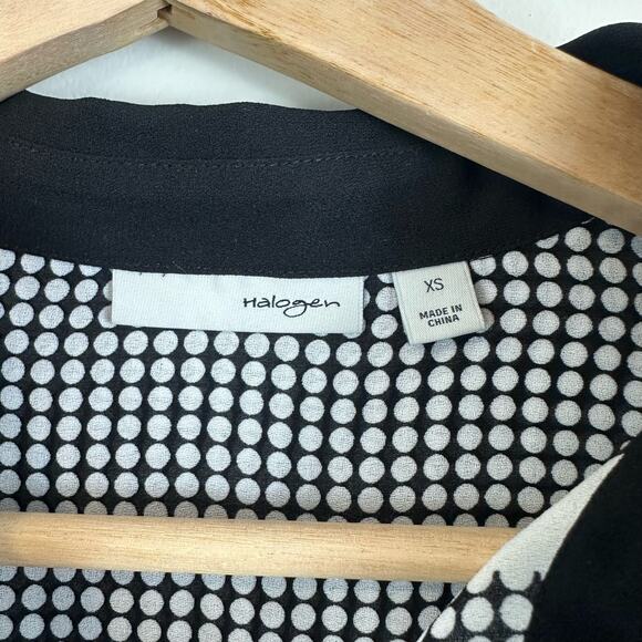 Halogen Black White Semi Sheer Button Down Top Geometric Print Dot Blouse XS - Picture 8 of 9